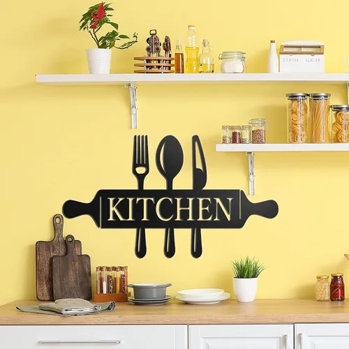Vista 7 de Vivegate Utensilios de metal para decoración de pared, moderno letrero de país negro para cocina y comedor
