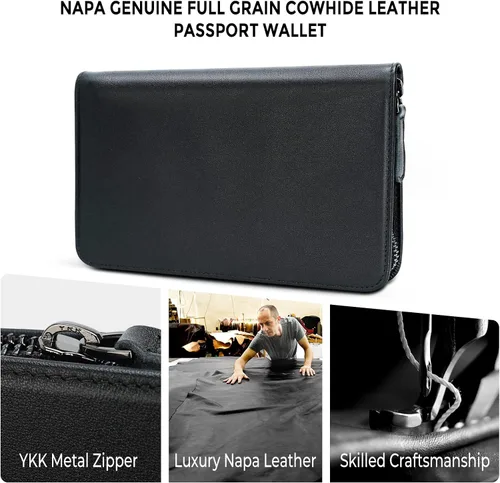 Vista 2 de Cartera de viaje para pasaporte, funda de cuero para pasaporte, cartera de pasaporte para hombres, soporte para pasaporte familiar para 4, funda