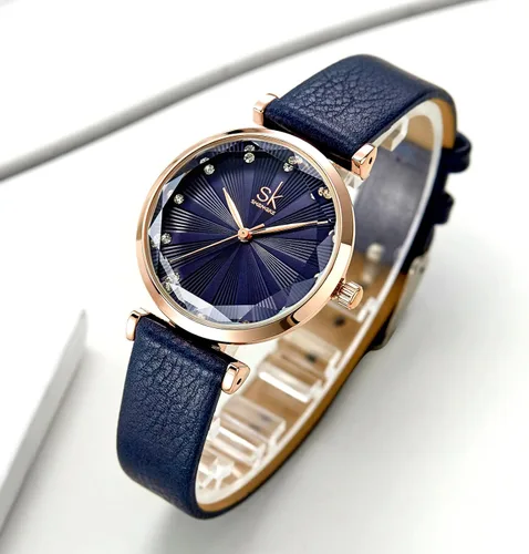 Vista 4 de SHENGKE - Reloj de pulsera para mujer con correa de piel Decent Casual Geneva a prueba de agua para mujeres creativas