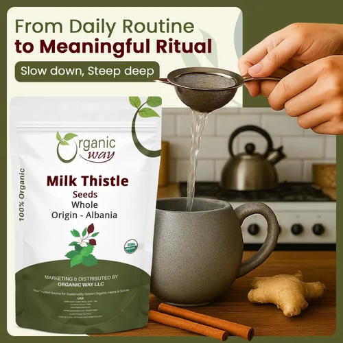 Vista 5 de Organic Way Semillas enteras de cardo mariano (Silybum marianum) - Té Herabl Cosecha silvestre europea, certificado orgánico y kosher, vegano, sin