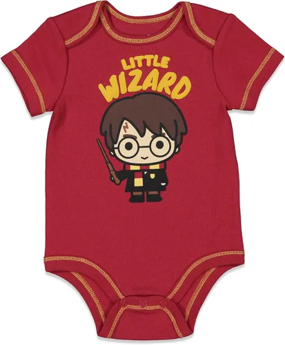 Vista 4 de Harry Potter Paquete de 3 mamelucos de manga corta blancogrisrojo