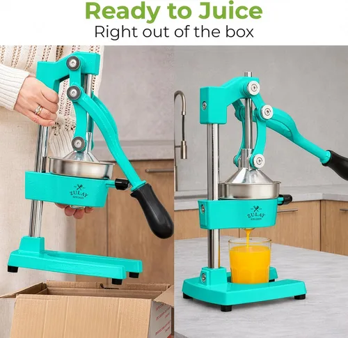 Vista 3 de Zulay Kitchen Exprimidor de hierro fundido, exprimidor manual resistente con coladores desmontables para una fácil limpieza, prensa de jugo