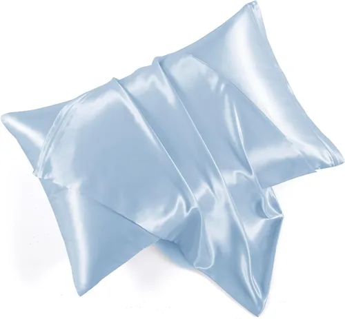 Vista 19 de Fundas de almohada de satén con cremallera (20 x 26), juego de 2 fundas de almohada de tamaño estándar, funda de almohada de seda negra para cabello