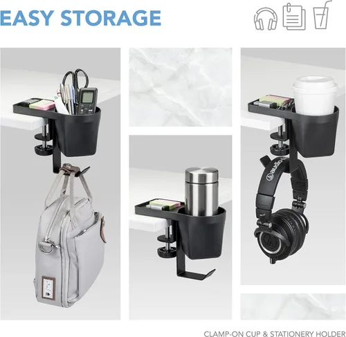 Vista 2 de EHO Soporte para bolígrafos y tazas de escritorio con abrazadera, organizador de artículos de papelería 3 en 1 con almacenamiento para lápices