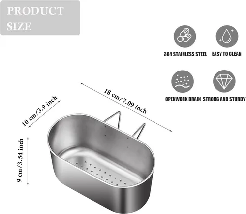 Vista 2 de Cesta coladora de drenaje de fregadero de acero inoxidable, colador multifunción para fregadero, colador de alimentos de cocina para filtro