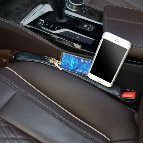 Vista 2 de Supin - Juego de 2 fundas de relleno para asiento de automóvil, organizador de bolsillo lateral para consola de piel sintética, y una taza para Negro