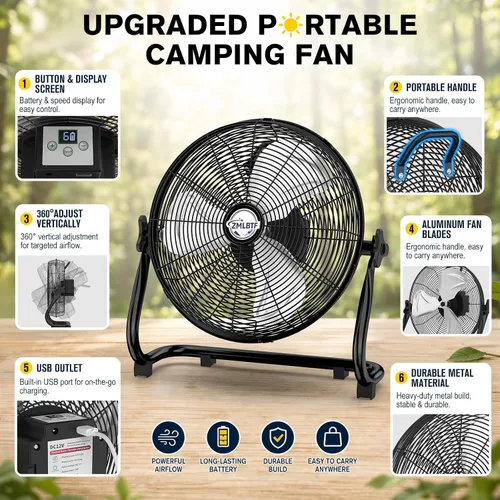 Vista 5 de Ventilador solar de 16" con panel solar desmontable de 20 W, negro 16" negro