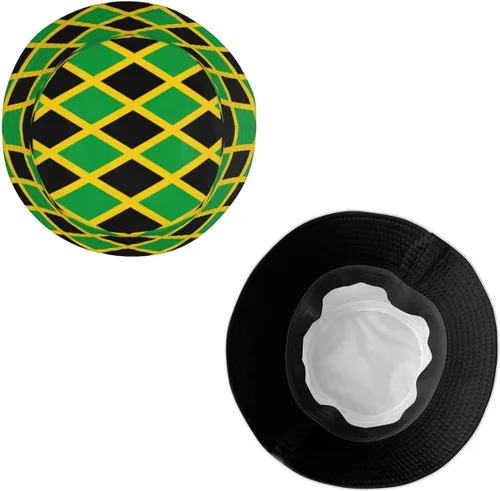 Vista 2 de Sombrero de pescador con bandera de Jamaica para hombre y mujer, sombrero de sol de verano, gorra de pescador abstracta para viajes al aire libre