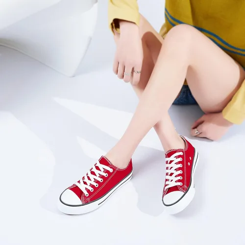 Vista 8 de Obtaom - Tenis de lona modernos con diseño de caña baja y de calce fácil para mujeres