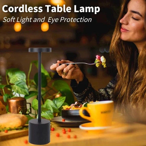 Vista 7 de Paquete de 2 lámparas a pilas, lámpara táctil de mesita de noche, lámpara de escritorio LED portátil con 3 brillos, lámpara de mesita de noche Negro