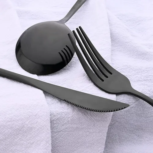 Vista 6 de Juego de cubiertos básicos de 24 piezas con un soporte para cubiertos, acero inoxidable 18/0 acabado espejo, cuchillo, tenedor, cucharilla, juego