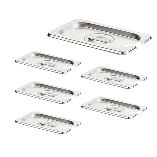 Vista 16 de HECMAC Paquete de 6 Tapas de Bandeja de Hotel de Tamaño 1/2 con Muescas, Acero Inoxidable Sólido Resistente para Mesa de Vapor, Tapa de Bandeja