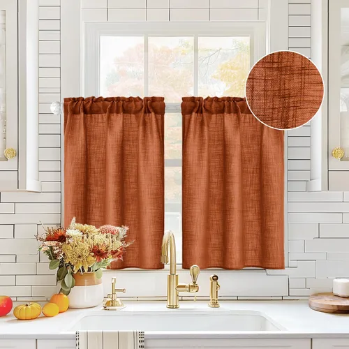 Vista 23 de MIULEE Cortinas de Halloween para cafetería de 24 pulgadas de largo, cortina de media ventana semitransparente, cortinas de lino cortas estilo casa