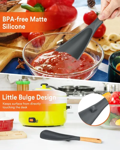Vista 5 de Cuchara de cocina para utensilios de cocina antiadherentes, ideal para cocinar y servir silicona mate resistente sin BPA, cuchara con mango