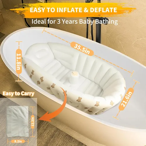 Vista 3 de EKEPE Bañera inflable para bebé con bomba integrada, bañera plegable y segura para recién nacidos y bebés, mini piscina de viaje antideslizante