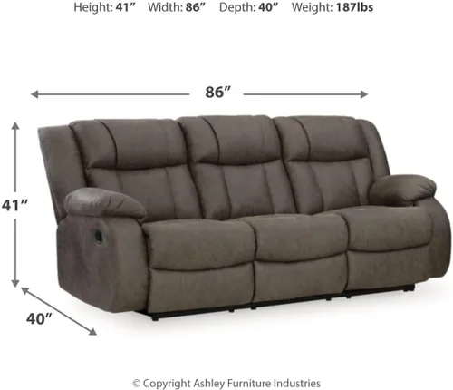 Vista 2 de Signature Design by Ashley - Sofá reclinable manual, primera base, color gris Space-saving 3-in wall distance, Easy-to-clean gunmetal faux leather