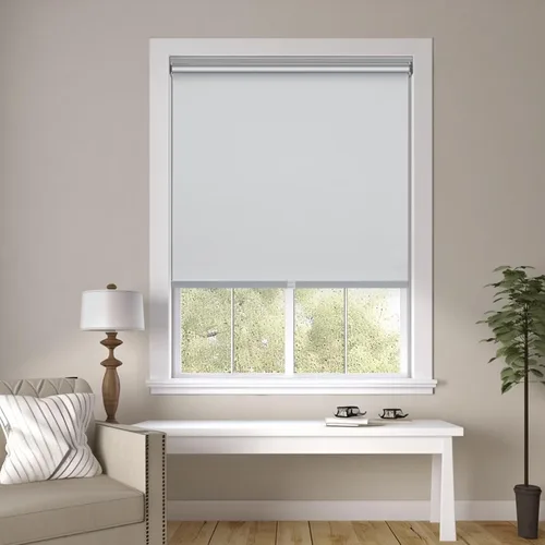 Vista 2 de Changshade Persianas enrollables opacas sin cordón para ventanas, persianas de parada libre con cenefa, aislamiento térmico, protección UV, Blanco