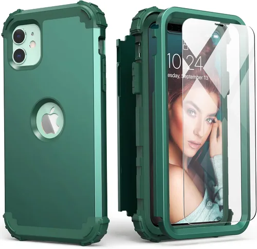 Vista 31 de IDweel Funda para iPhone 11 con Protector de Pantalla de Vidrio Templado, Híbrida 3 en 1 Resistente a Golpes Delgada de Protección Resistente