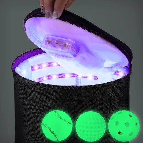 Vista 8 de Hiboom Cargador de luz UV, bolsa de recarga LED grande para brillar en la oscuridad, Kickball Dodgeball fútbol, fútbol, baloncesto, voleibol