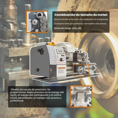 Vista 4 de INTSUPERMAI WM210V Mini Torno de metal de precisión métrica Torno de banco de metal Banco de torno de metal Fresadora de metal Fresadora de torno