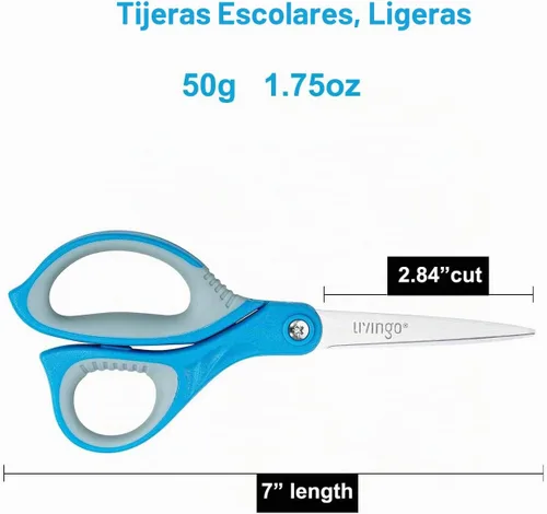 Vista 3 de LIVINGO Tijeras para niños 7" Tijeras de artesanía escolar punta puntiaguda