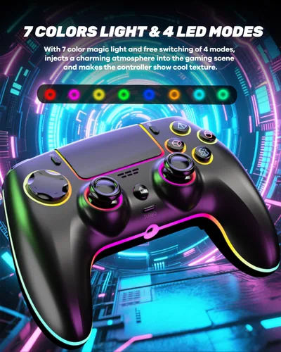 Vista 2 de MYSTILUCK Wireless Pro Controller for PS5/Pro/PC/MAC/Mobile/Steam Deck, Gamepad with 7 Color RGB Lighting/Hall Effect