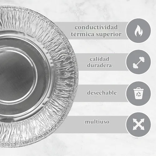 Vista 6 de PLASTICPRO Moldes redondos profundos de papel de aluminio de 10 pulgadas, aluminio desechable, aptos para congelador y horno - Para hornear