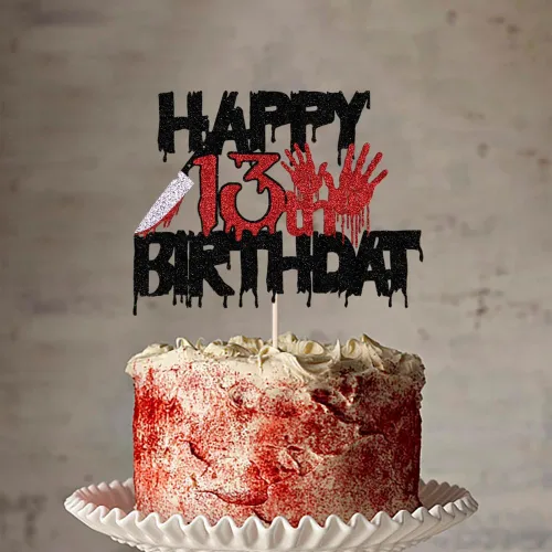 Vista 2 de Killer Happy 13th Birthday - Decoración para tartas con temática de terror de Halloween para fiesta de cumpleaños número 13, con temática de terror