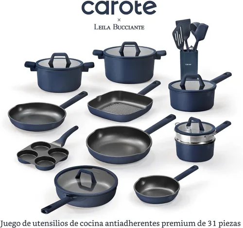 Vista 2 de CAROTE Juego de 31 piezas de ollas y sartenes, juego de utensilios de cocina antiadherentes de cocina antiadherente de inducción de titanio sin