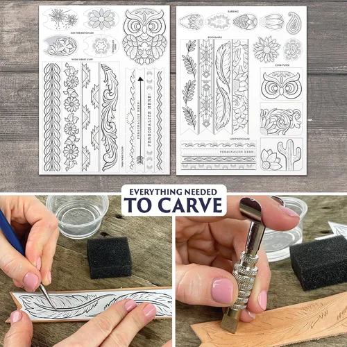 Vista 5 de Kit de trabajo de cuero ArtSkills para principiantes con herramientas de cuero, tintes y sellos - Kit de arte y manualidades para adultos