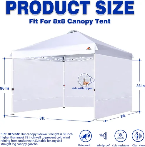 Vista 2 de SCOCANOPY SideWall para marco de toldo desplegable de 8 x 8 pies, paquete de 3 solamente Sunwall, (morado)