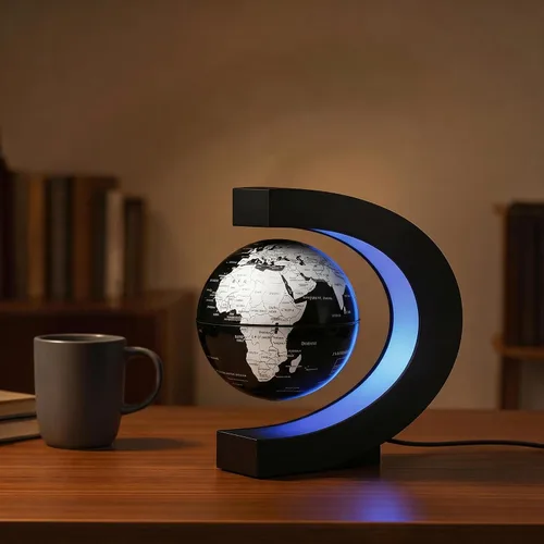 Vista 5 de Magnetic Levitation Floating Rotating World Globe with LED Frame Lights, C Shape Levitating Globe, Touch Switch Night Light, Cool Tech Gifts for Men