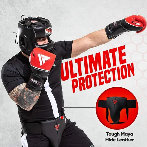 Vista 3 de RDX Protector de ingle para boxeo, Muay Thai, Kickboxing y entrenamiento de MMA, equipo de cuero Maya Hide Abdo para artes marciales, protector