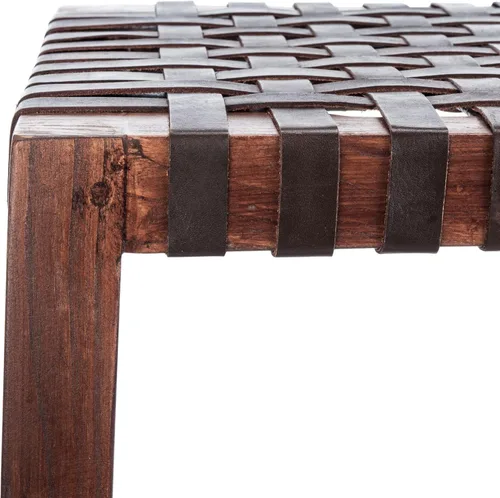 Vista 4 de SAFAVIEH Home Capri Taburete de madera y cuero marrón de 27 pulgadas