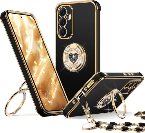 Vista 19 de XYZ Funda para Galaxy A14 5G con soporte y doble anillo, funda de lujo para Samsung A14 5G, color negro