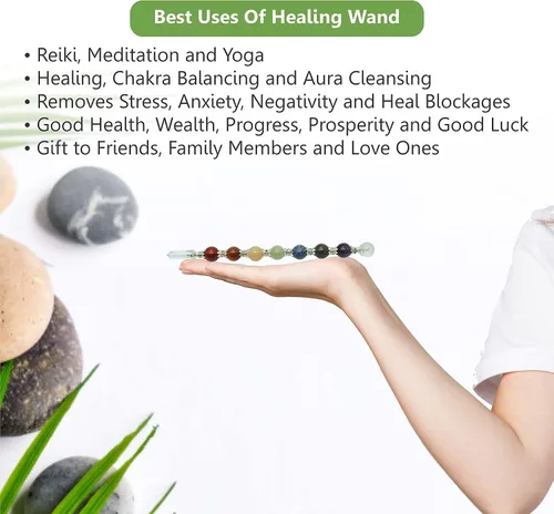 Vista 6 de Varita de cristal curativo de 7 chakras, potente equilibrio de energía y limpieza de aura, espiritual, reiki, meditación, yoga (varita esfera)