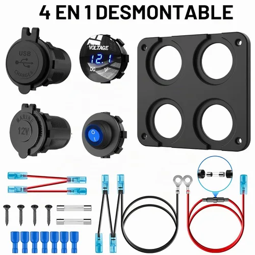 Vista 6 de Panel de Enchufe de Salida USB 12V: (4 en 1) Cargador USB C 12V de 58W Dual PD3.0 150W Enchufe de Encendedor de Cigarrillos Marino 12V Divisor