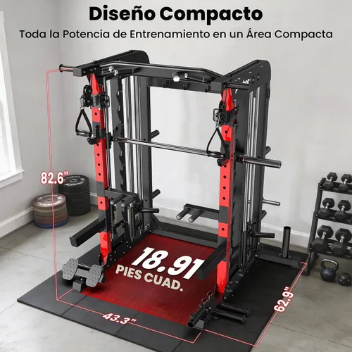Vista 7 de pooboo Máquina Smith Power Cage con sistema de cable para sentadillas