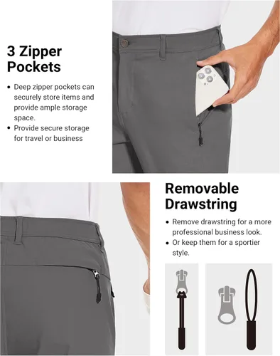 Vista 2 de SPECIALMAGIC Pantalones de golf para hombre, elásticos, ajustados, ligeros, con bolsillos con cremallera