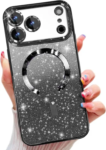 Vista 27 de Misscase Funda magnética compatible con iPhone 14 Pro con purpurina y protector de lente de cámara, protección completa, compatible con MagSafe Negro