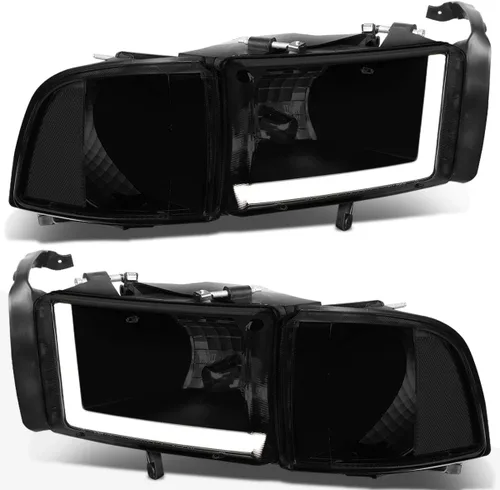 Vista 5 de PM PERFORMOTOR Faros delanteros LED DRL negros con par de luces LED de circulación diurna de repuesto compatibles con Ram 1500/94-02 Ram 2500 3500