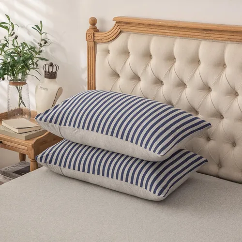 Vista 12 de PURE ERA Fundas de almohada de punto jersey 100% algodón tipo camiseta, súper suaves, cómodas, transpirables, juego de 2, estándar 20" x 26", rayas