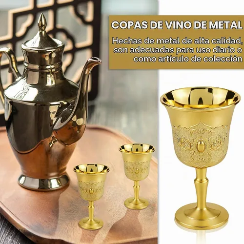 Vista 7 de 2 mini copas doradas – Copas de cáliz de altar sagrado, vasos de chupito de metal vintage para whisky, vino y comunión – Vasos retro de lujo