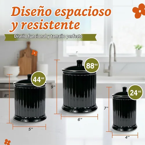 Vista 3 de Omniware Simsbury - Juego de 3 botes de almacenamiento de cocina de gres con tapas selladas con silicona, esmalte libre de plomo y apto