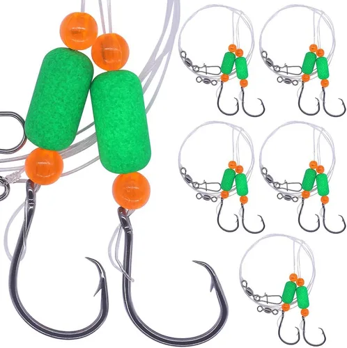 Vista 17 de Aparejos Pompano para Pesca de Surf en Agua Salada con Gancho de Doble Círculo y Espacio Amplio - Juego de 6 Accesorios de Pesca de Surf