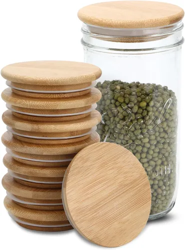 Vista 14 de Paquete de 6 tapas para frascos Mason de boca regular, tapas reutilizables para enlatado, tapas para frascos Mason de madera de acacia con sello