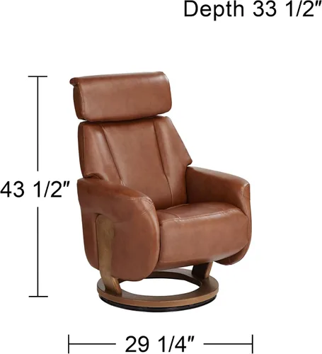 Vista 2 de Benchmaster Augusta - Sillón reclinable giratorio de piel sintética marrón, moderno, cómodo reposapiés reclinable manual, reposacabezas ajustable