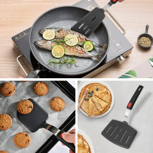 Vista 7 de Hotec Espátula de silicona flexible, espátula y pinzas de barbacoa de 16 pulgadas para cocinar