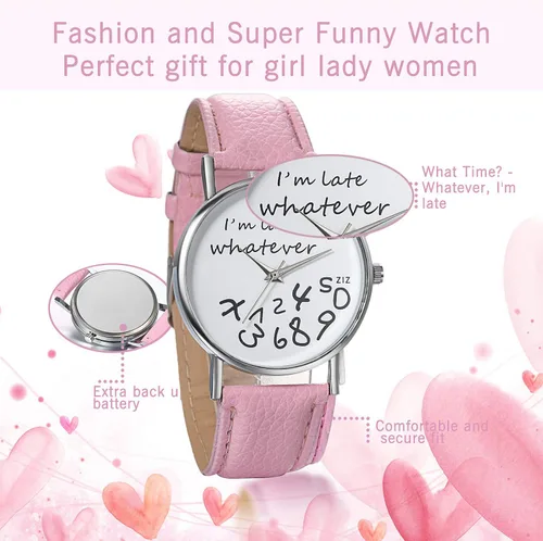 Vista 5 de JewelryWe"I'm Late, Whatever" Print Watch Women Ladies Girls Love Gift Leather Strap Quartz Wrist Watch, for Mothers Day
