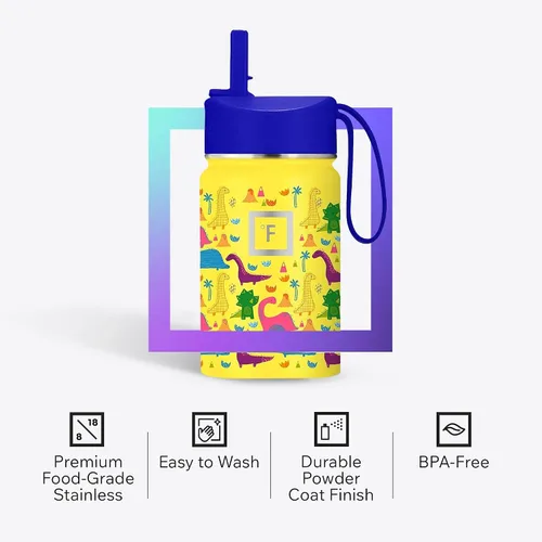 Vista 5 de IRON °FLASK Botella de Agua para Niños - Tapa con Pajilla, 20 Calcomanías con Nombre, Acero Inoxidable Aislado al Vacío, Vaso de Viaje de Doble
